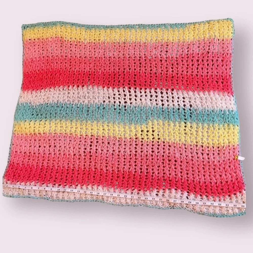 Handmade Baby Blanket – Pastel Rainbow Stripes in Airy Crochet Stitch